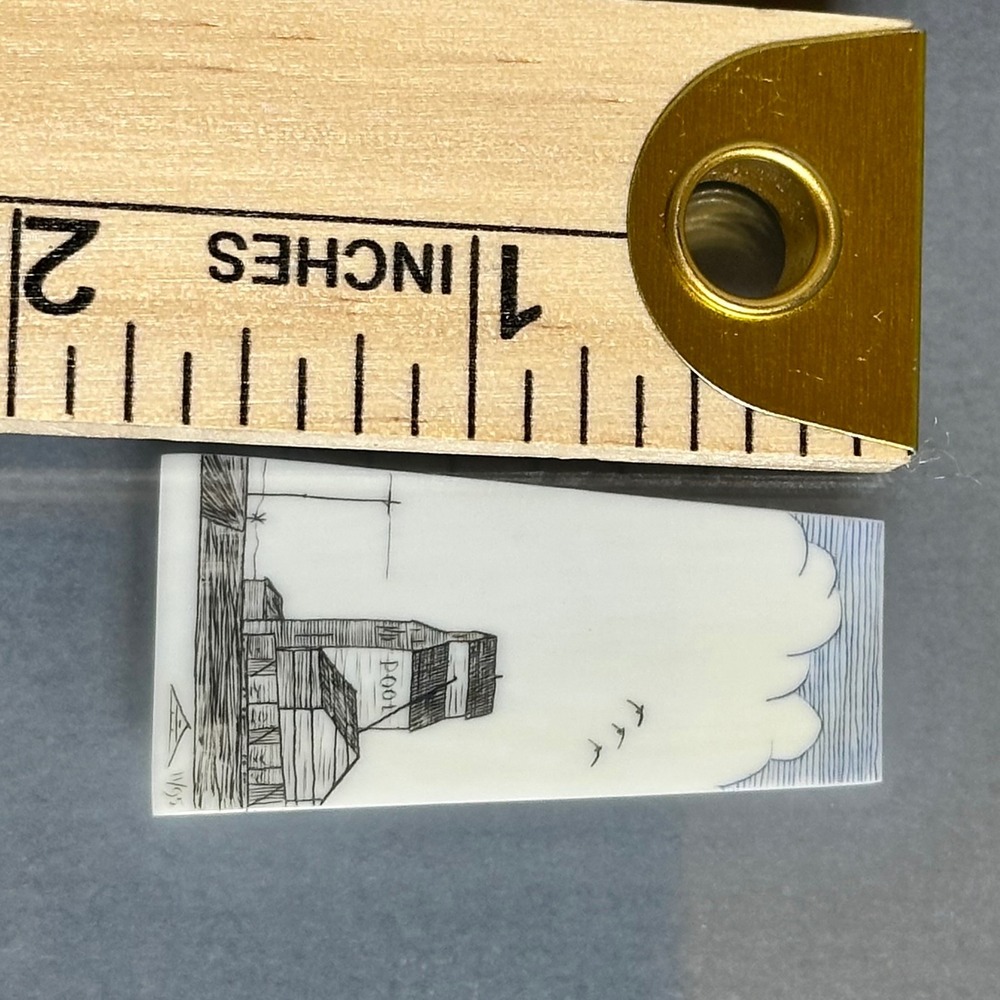 VTG 1995 David Goldsmith Scrimshaw Art Grain Elevator Sign Framed Mini Piano Key - Picture 6 of 9